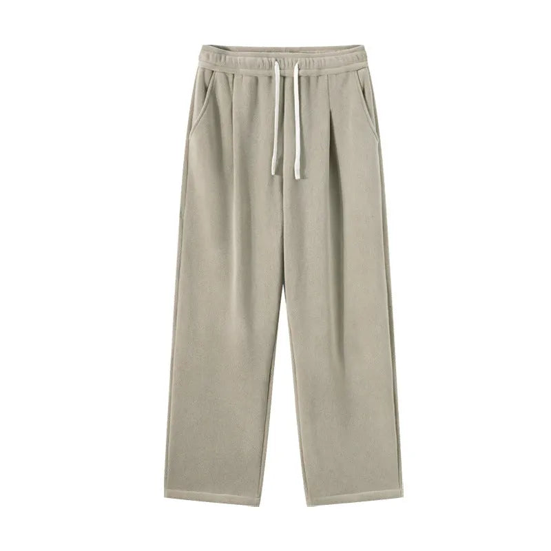 Men's double-sided polar fleece sports casual pants with fleece-lined thickening in apricot colour