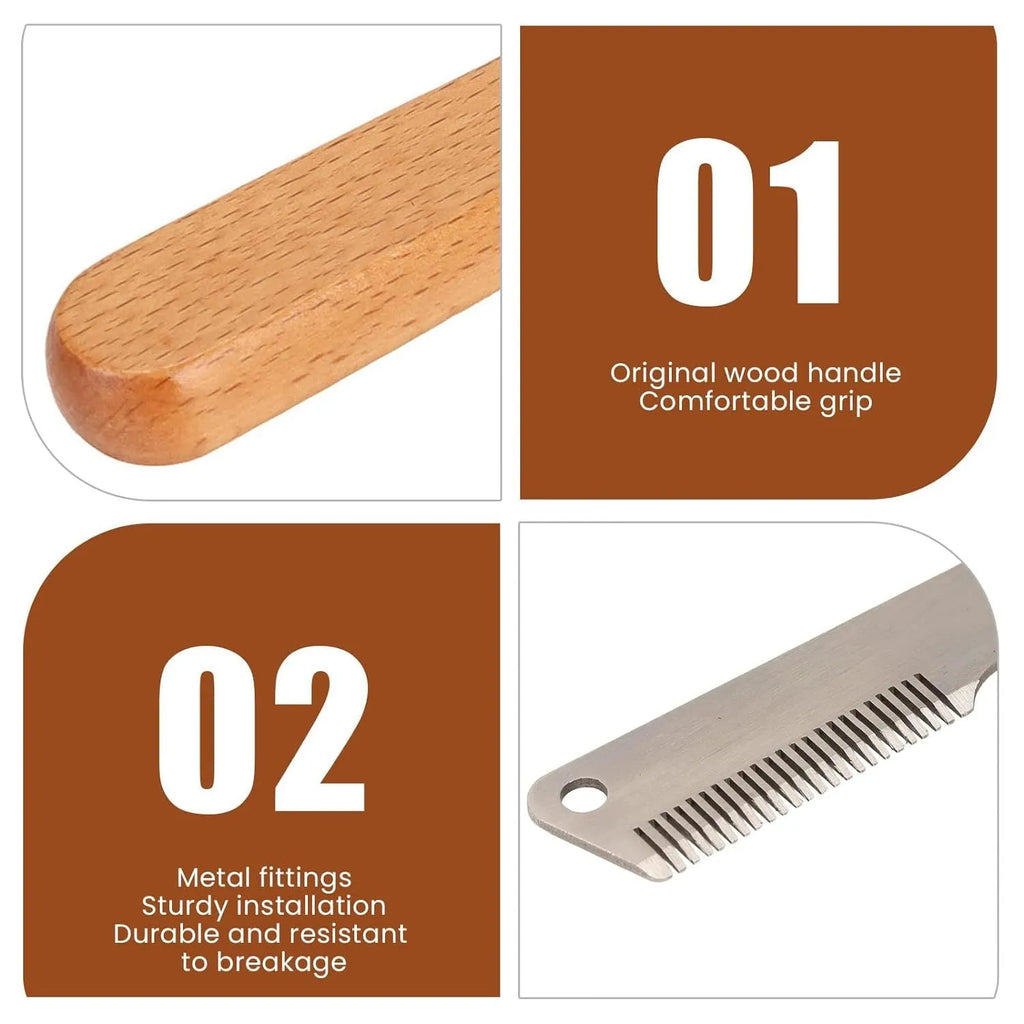 Pet stripping comb grooming tool with wood handle in two sizes for cats and dogs