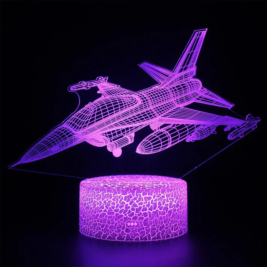 Cartoon airplane-shaped night light with a touch switch on a white acrylic base.