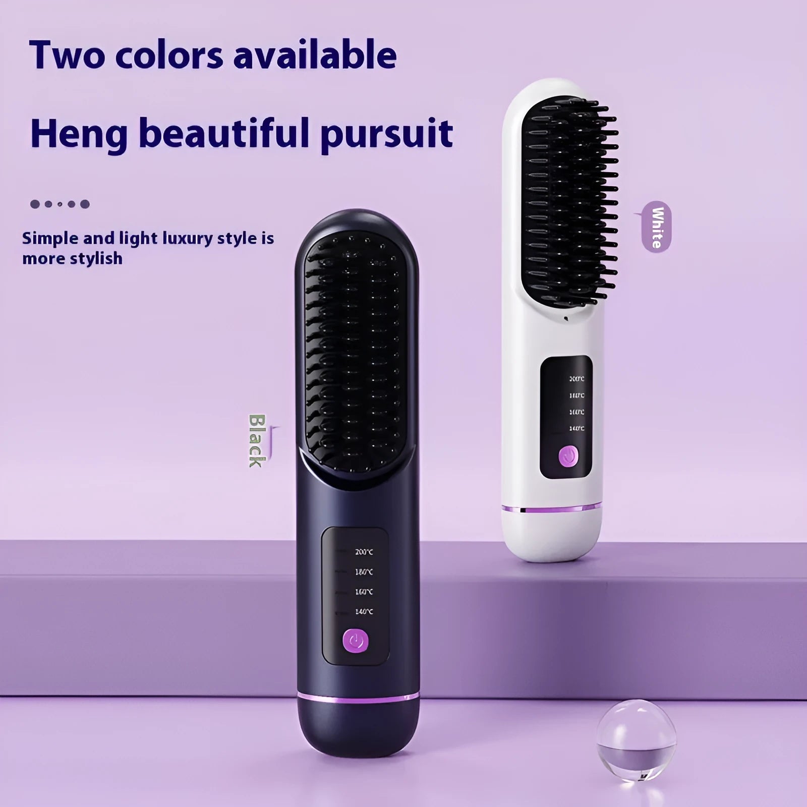 Portable negative ion hair comb in white, dark blue, and grey colour options.