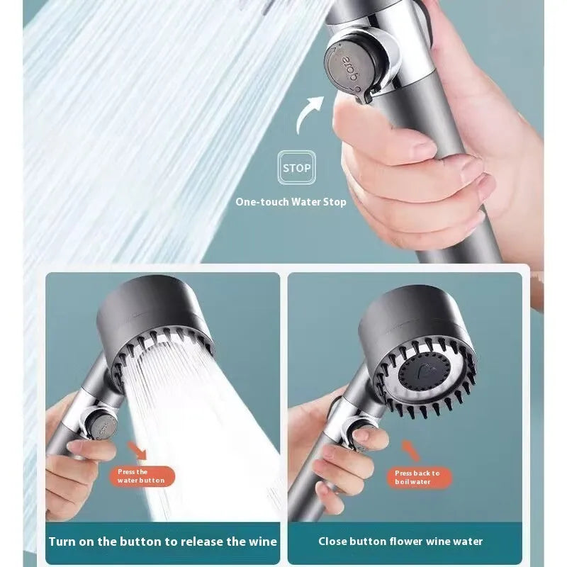 Portable ABS plastic shower head with three-gear adjustment for spray, massage and rain settings