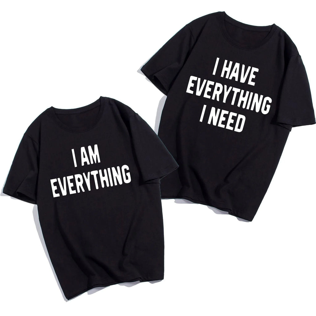 Couples wearing matching cotton short sleeve t-shirts set in black and white colour options