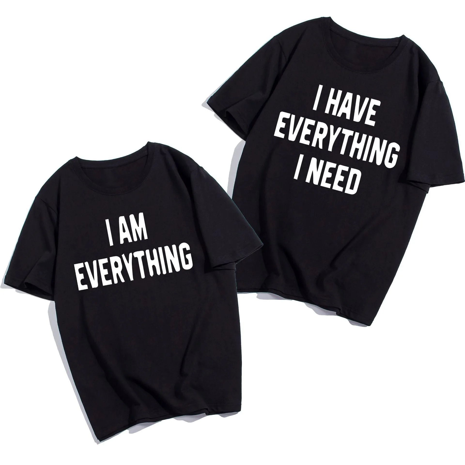 Couples wearing matching cotton short sleeve t-shirts set in black and white colour options