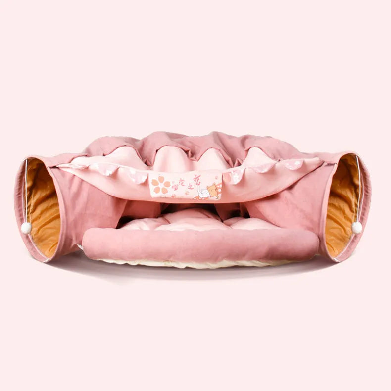 Collapsible cloth cat tunnel in Bar, Coffee, Matcha and Pink colour options