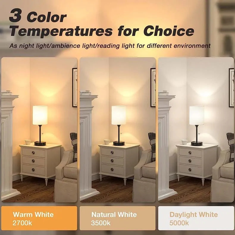 Taye C USB charging fabric table lamp with zipper switch, white cotton linen shade on study desk