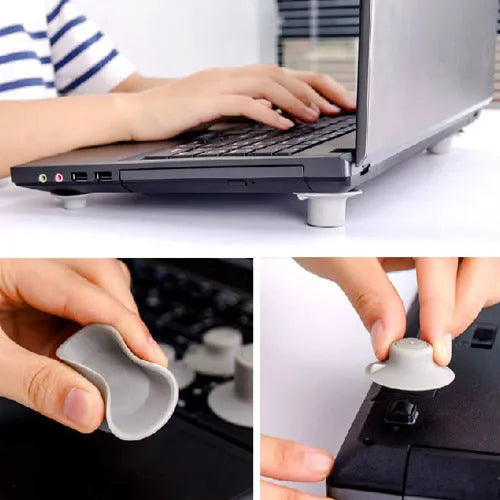 Grey laptop cooling pad set with two large and two small durable plastic stands