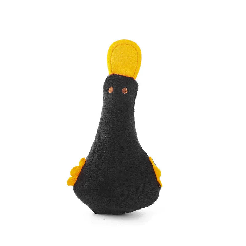 Duck plush pet toy with catnip filling and squeak sound feature in assorted colours
