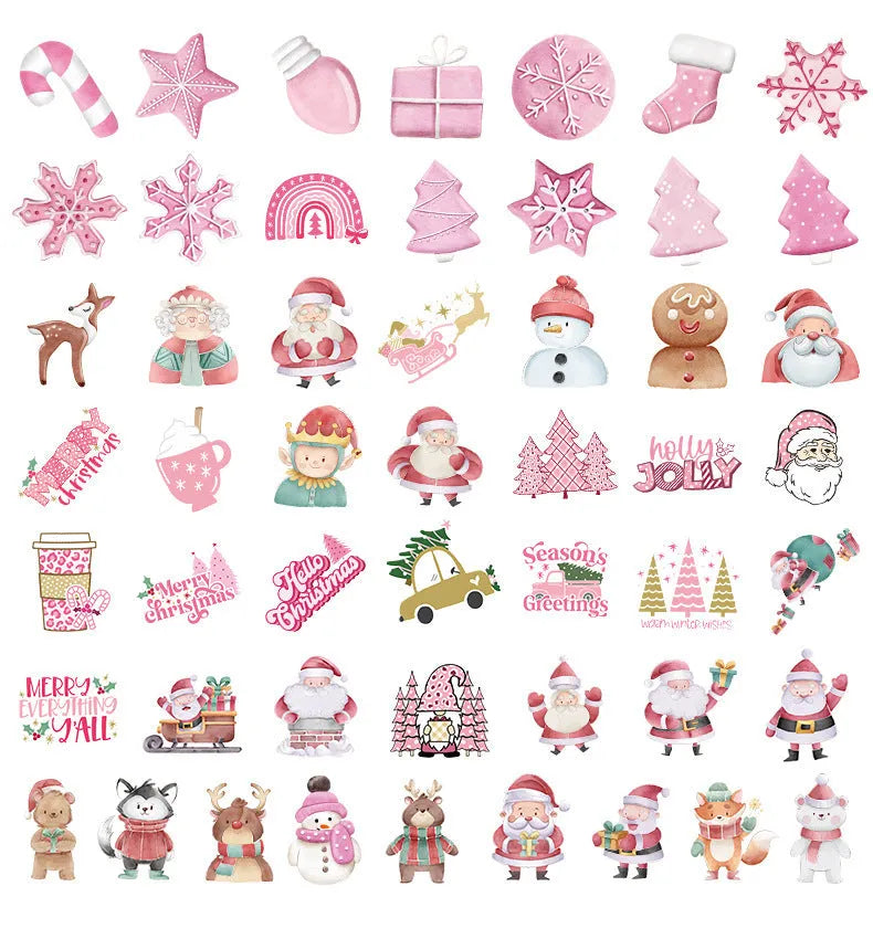 50 piece Christmas waterproof vinyl sticker pack with cute designs for cars and devices