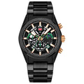 Men's business quartz watch with luminous hands and calendar, 35.5mm dial, mineral glass, stainless steel buckle, black face
