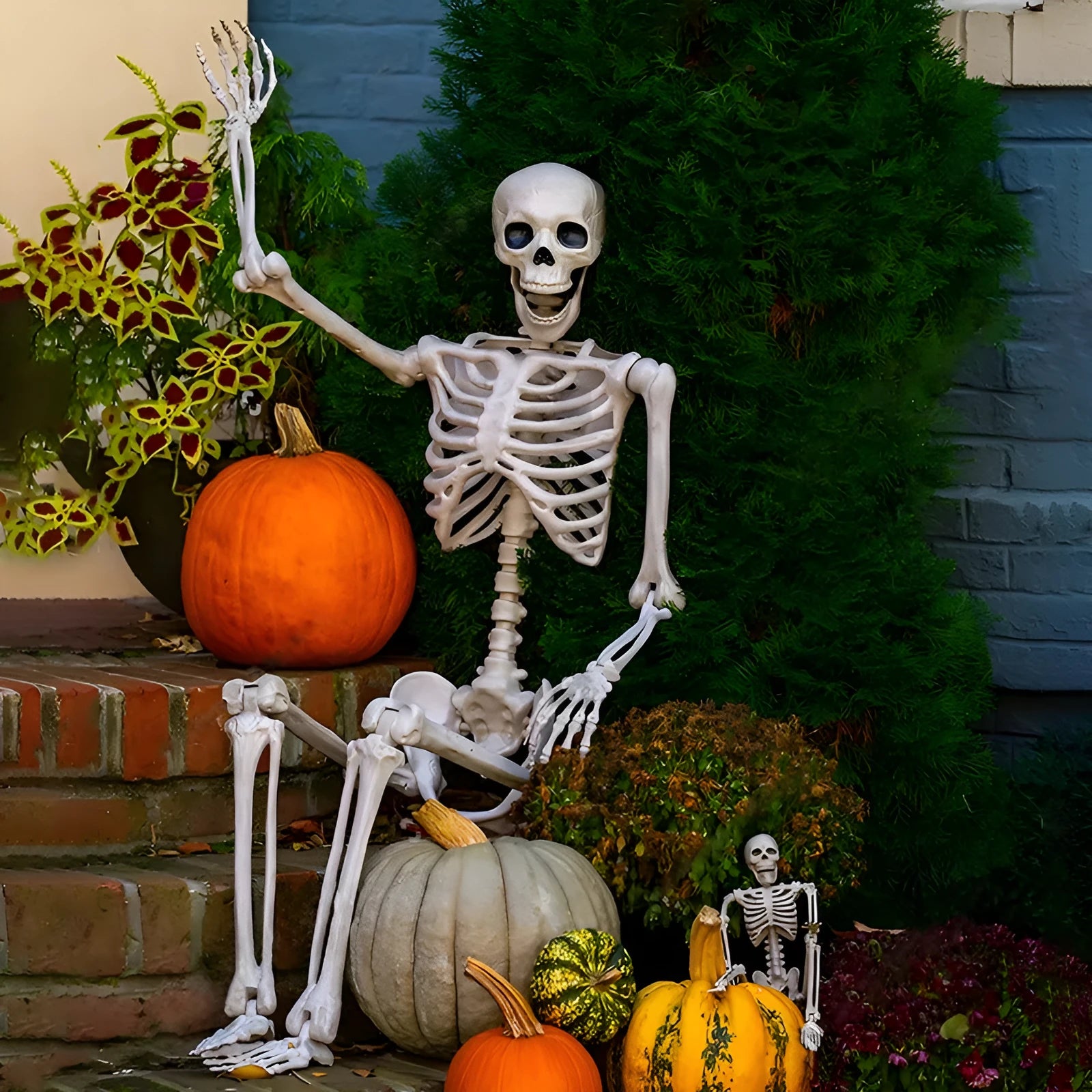 90cm movable joint plastic skeleton model for Halloween outdoor decoration with new skull design