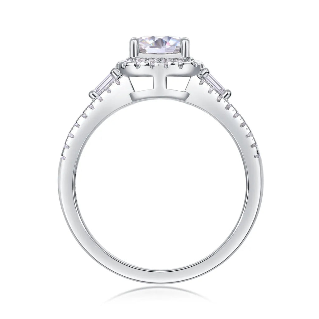 Day By Day moissanite wedding ring set with square 6x6mm stone, S925 silver band, platinum-plated, sizes 5-9, gift box
