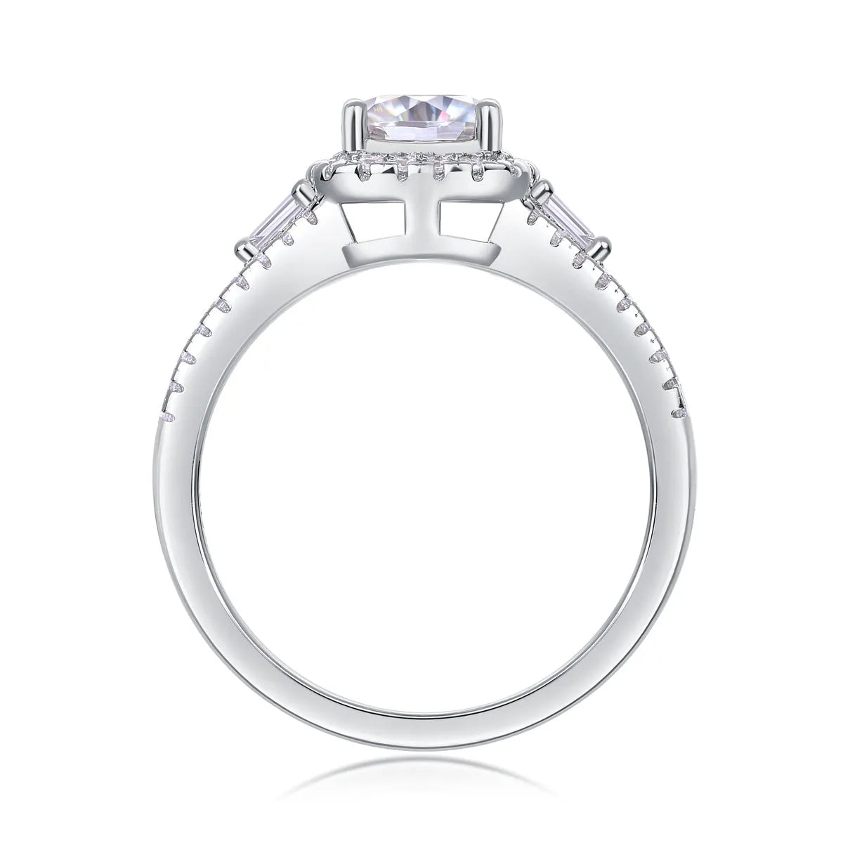 Day By Day moissanite wedding ring set with square 6x6mm stone, S925 silver band, platinum-plated, sizes 5-9, gift box