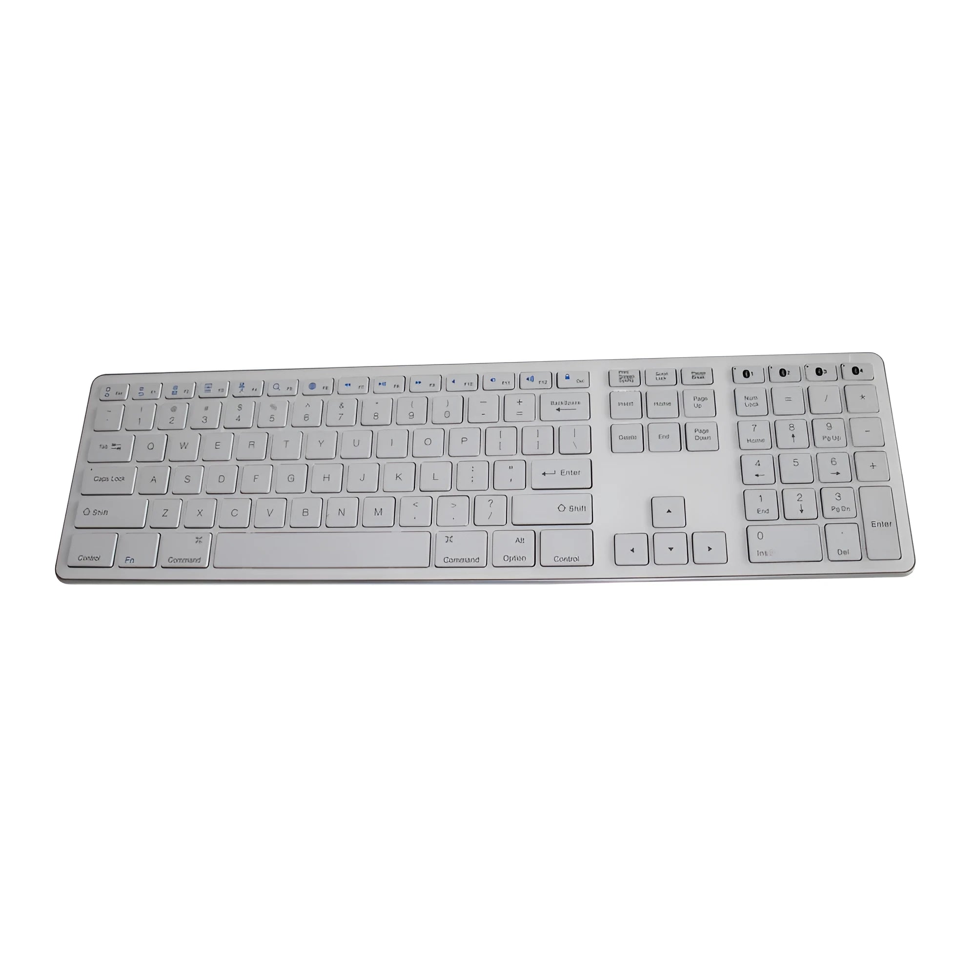 White wireless Bluetooth keyboard with 109 keys and three-key zone layout