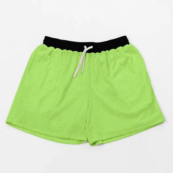 Men's quick-drying mesh shorts in black red green purple blue colours for summer running and fitness