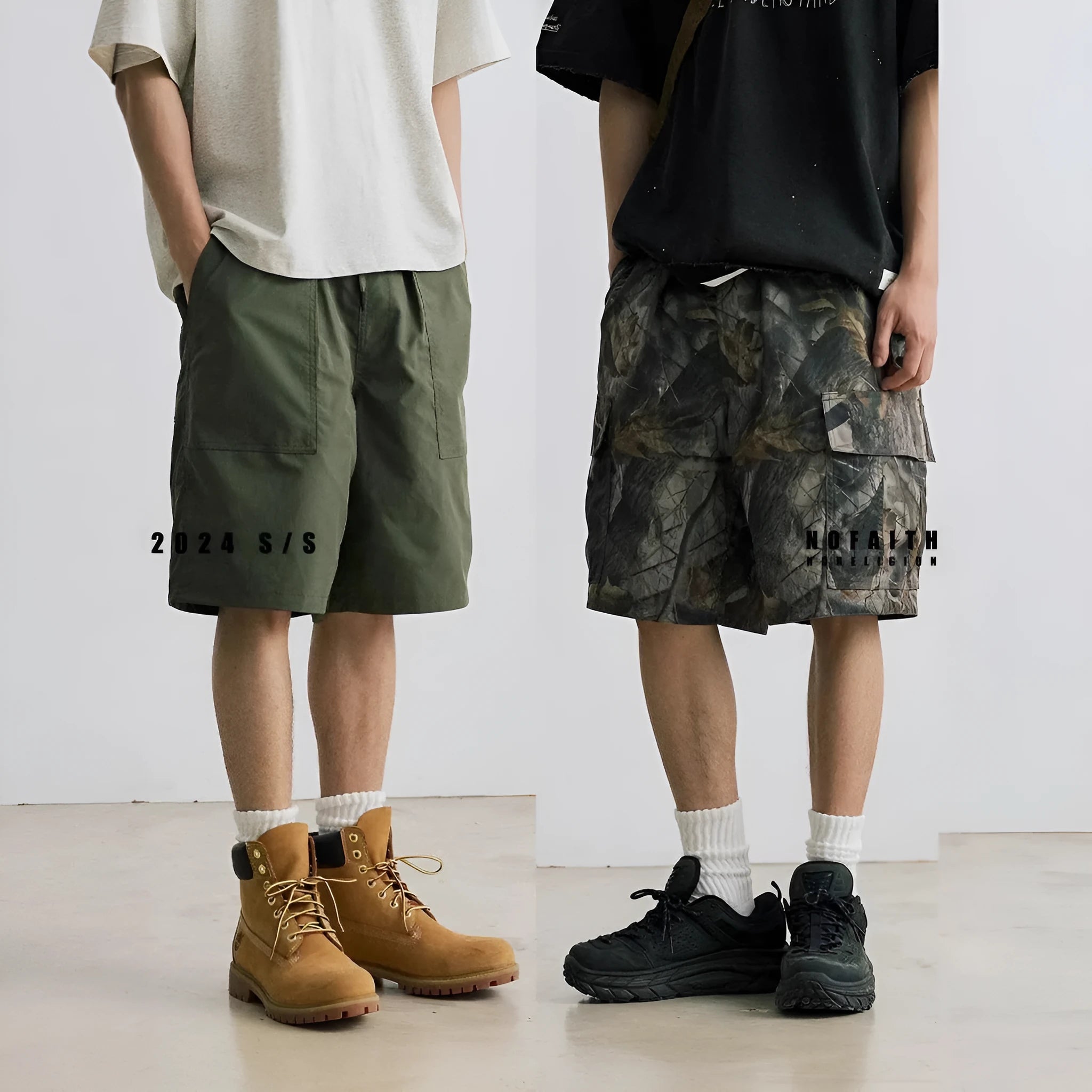 Loose casual straight-leg shorts in cotton denim with mid waist design and zip fly