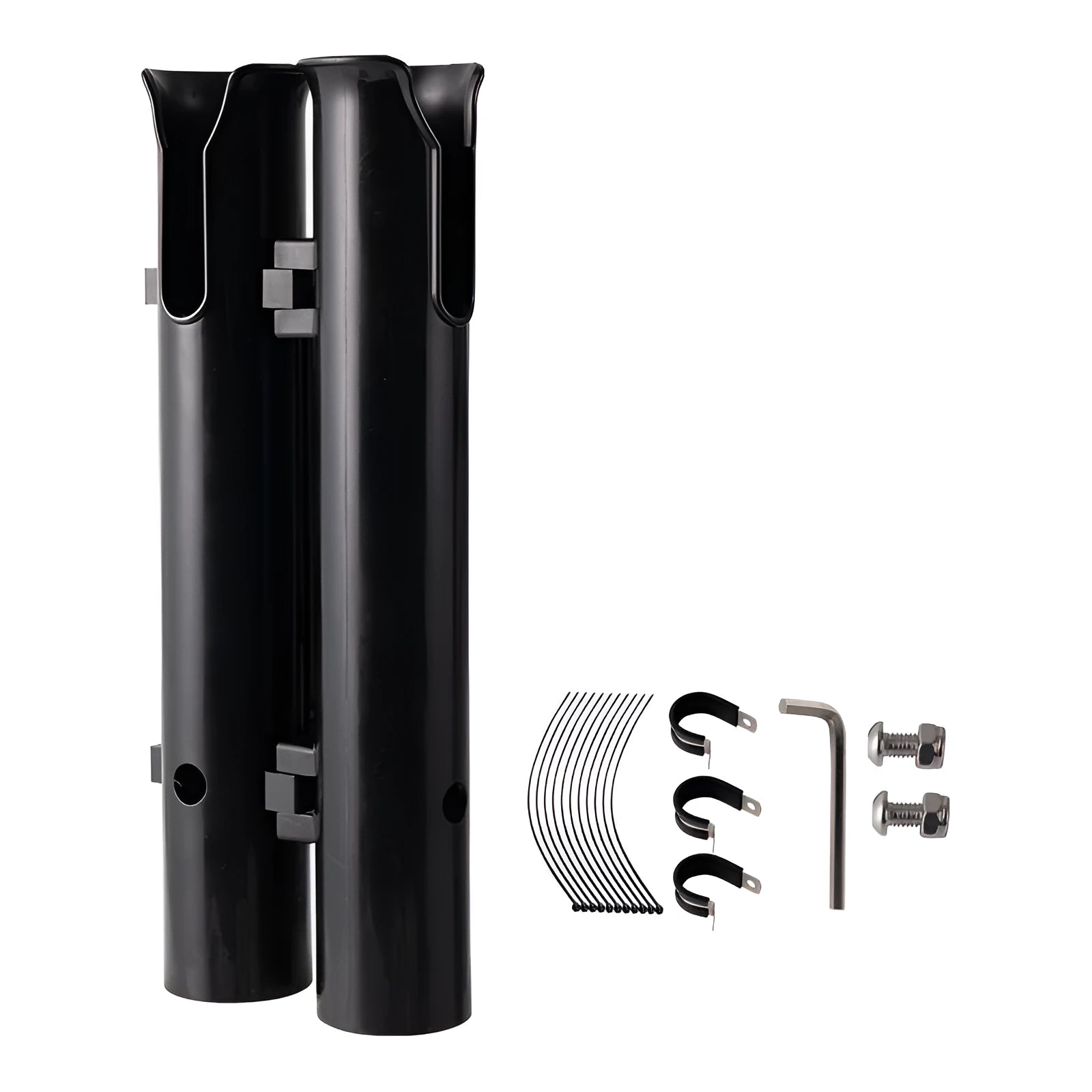Carbon double-layer plastic fishing rod rack mounted on motorcycle handlebars for rod transport