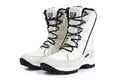 Women's black genuine leather mid-calf thermal snow boots with round toe and rubber sole