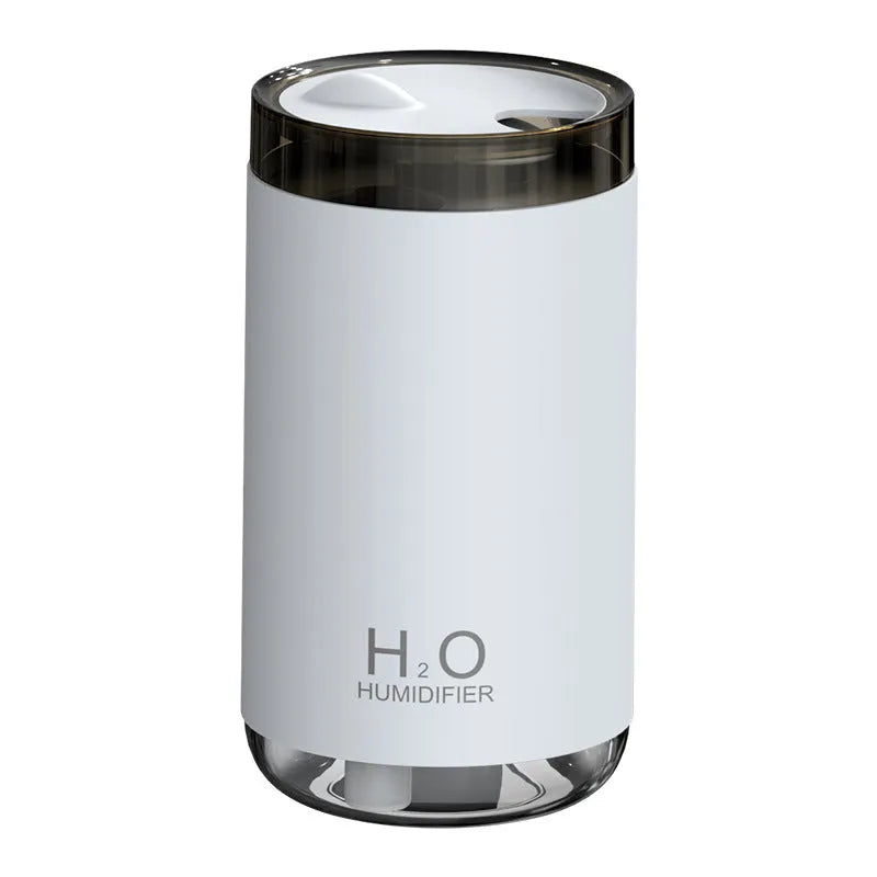 Compact round USB jellyfish humidifier with night light in blue, pink, or white colours.
