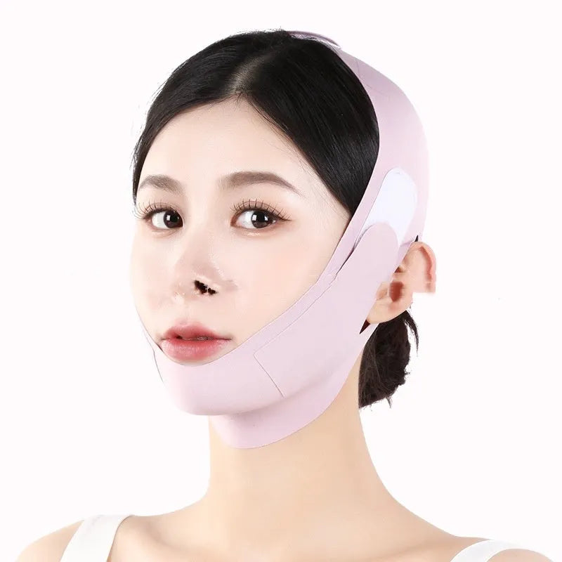 Small V face shaping mask in purple and green colours with anti-sagging bandage design