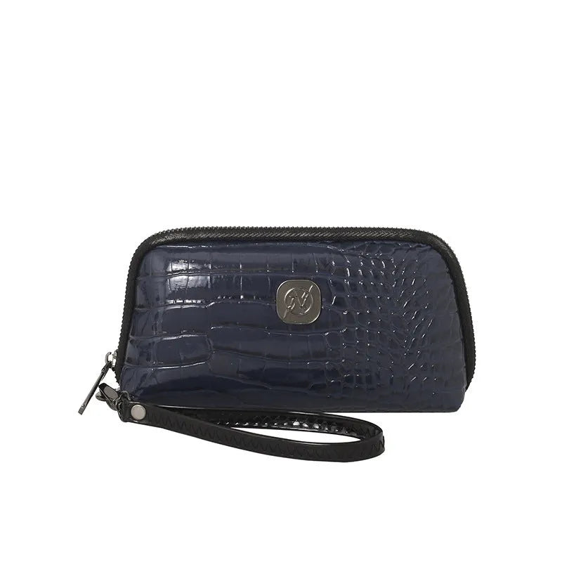 Hand-held Crystal Bamboo Pattern mobile phone bag in black, rectangular shape, 19x5x10cm, PU material, with interior pockets.