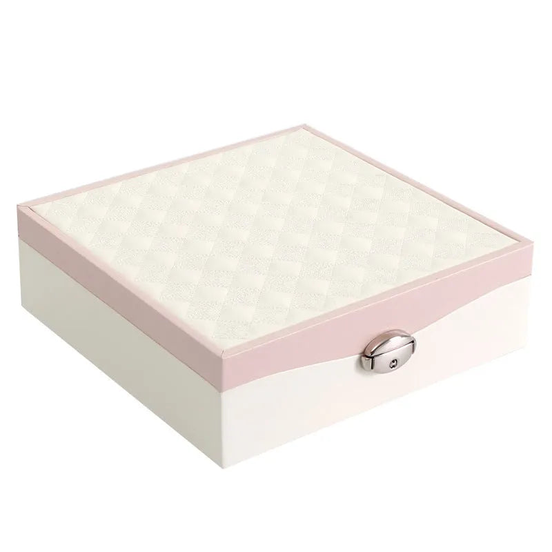 Red or white PU jewellery storage box with large capacity for necklaces and rings
