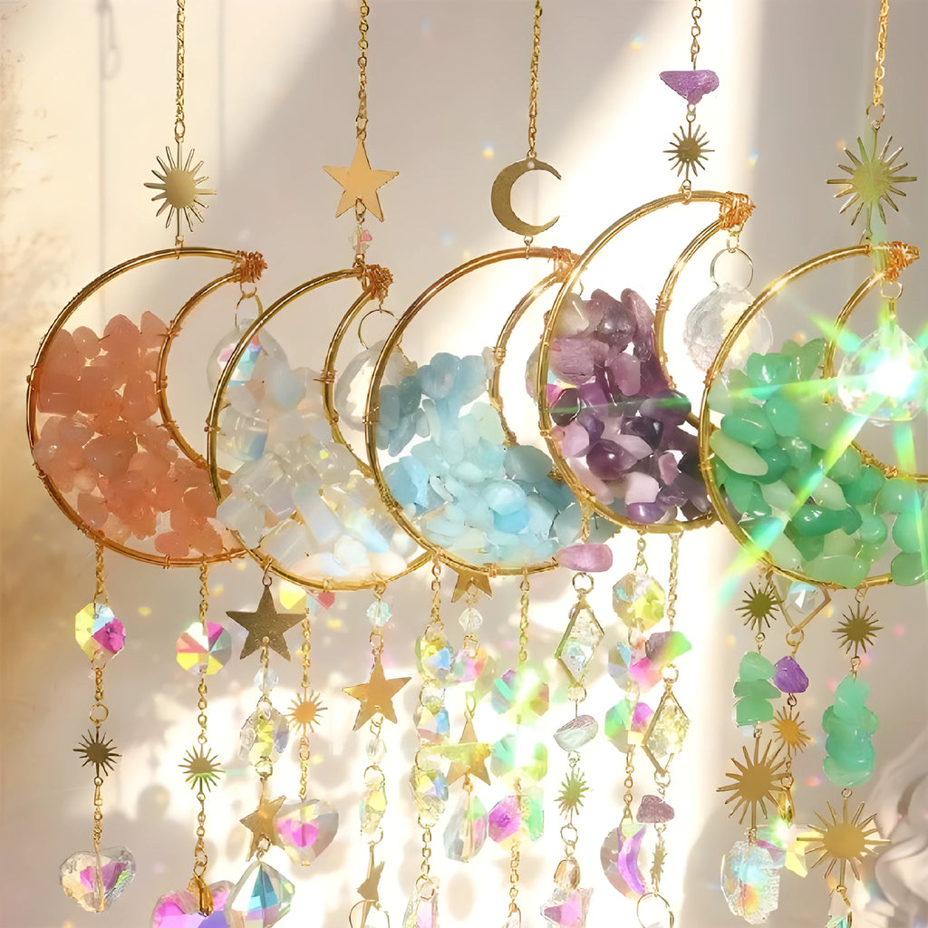 K9 crystal moon car pendant hanging from 420mm chain in multiple colour options