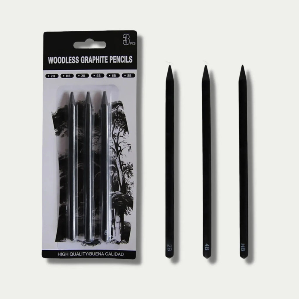 Set of six wood-free graphite sketching pencils with HB 2B 4B 6B 8B EE hardness grades