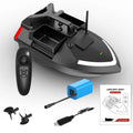 Black remote control GPS fishing boat with antenna and bait container on 49cm hull