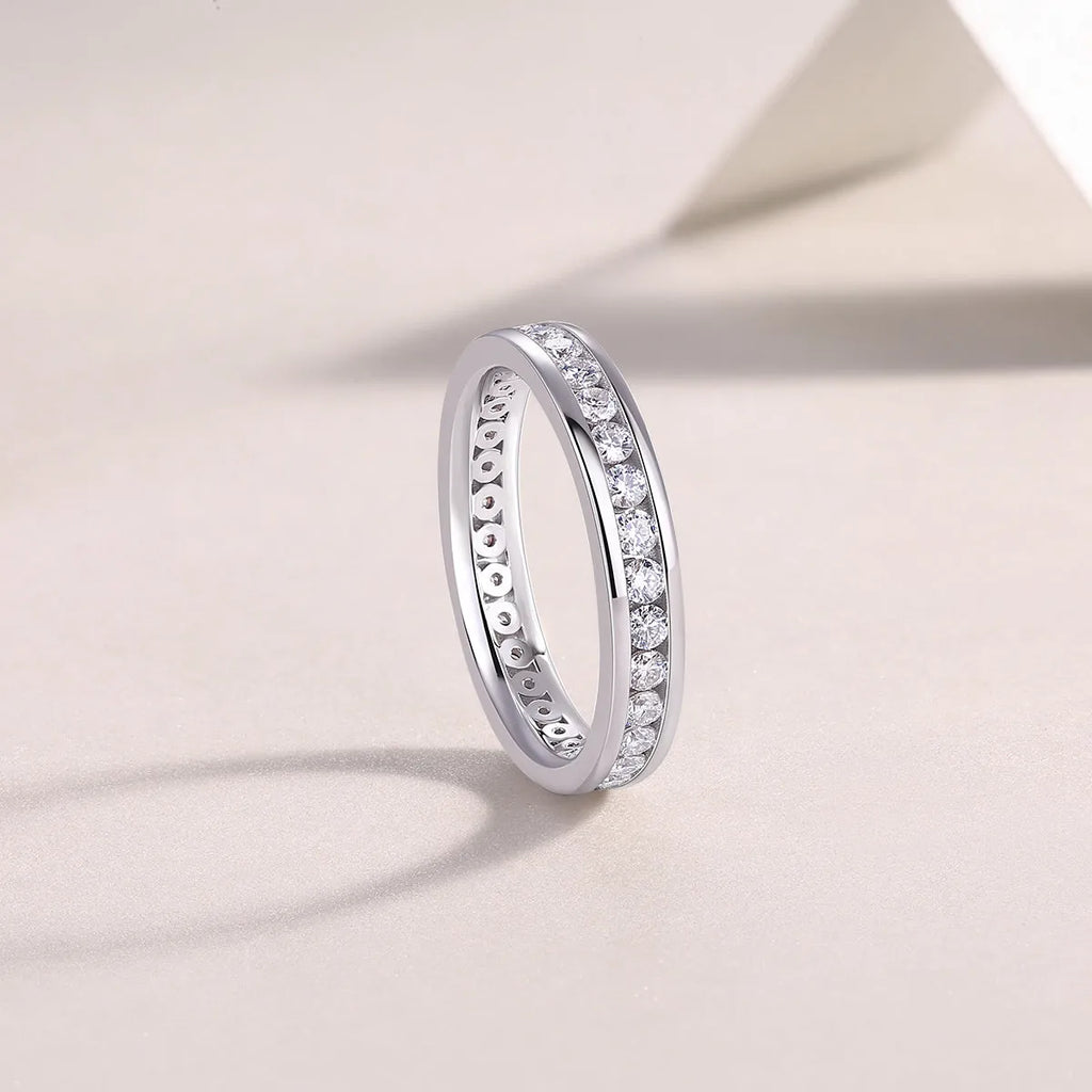 Moissanite star ring with S925 silver platinum-plated band, under 0.1 carat, size 6, showing star-cut stone in gift box