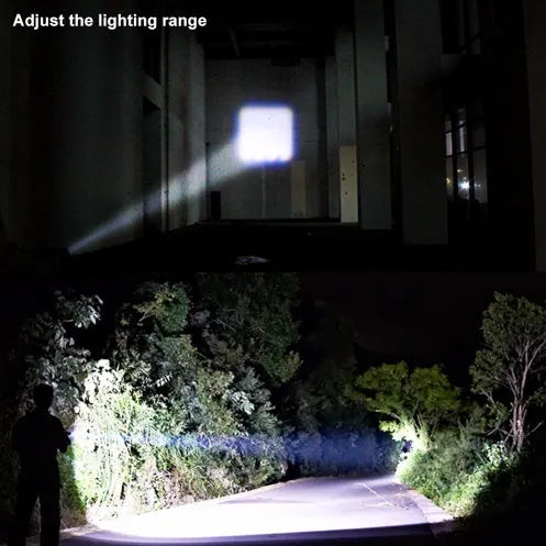 Black mini aluminium alloy telescopic LED flashlight with zoom focus and pocket clip.