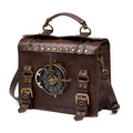 Bronze steampunk style shoulder bag with metal details and a soft pillow bag shape.