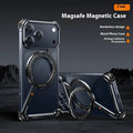 iPhone 17 Pro Max metal phone case with magnetic bracket in black, orange and primary colour options