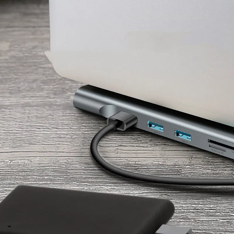 Ten In One MacBook Multi-function Adapter aluminium alloy USB-C hub with HDMI VGA USB 3.0 RJ45 Ethernet SD card slot and Type-C charging in Space Grey