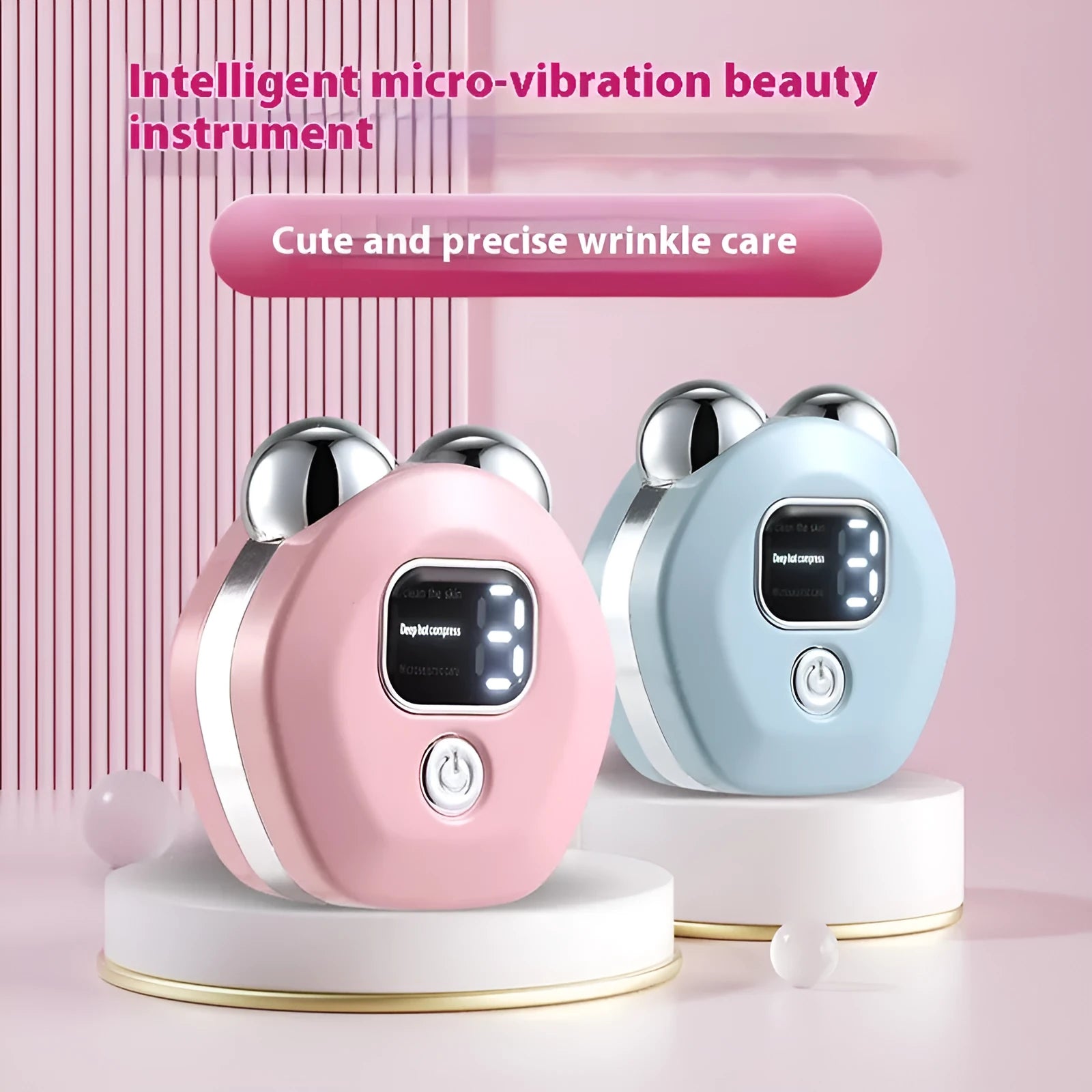 Portable hot compress charging micro current double roller facial massage instrument