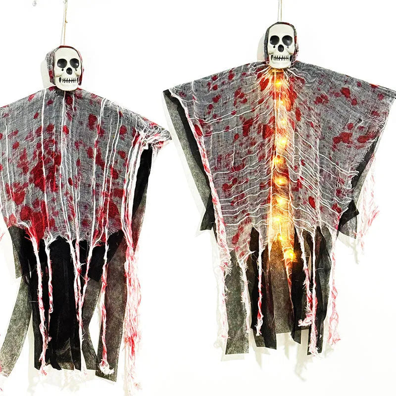 Plastic Halloween decoration with blood-dyed luminous skull hanging ghost design for outdoor displays