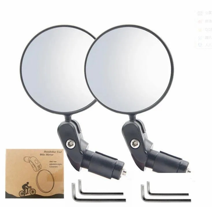 Black ABS convex rearview mirror with 7cm diameter reflector on a 14cm long arm.