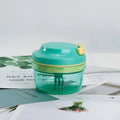 Green hand pulled garlic grinder with 300ml transparent container and stainless steel blade
