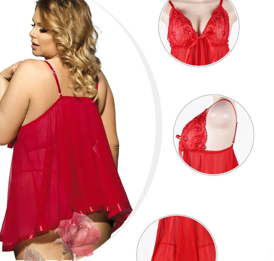 Women's purple mesh and lace lingerie sleepdress on a hanger, showing seamless sling dress style.