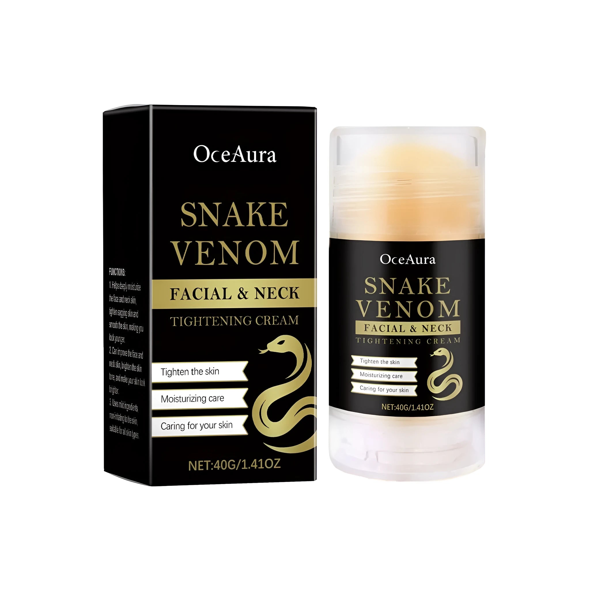 40g capacity tightening cream stick with synthetic snake venom peptide.