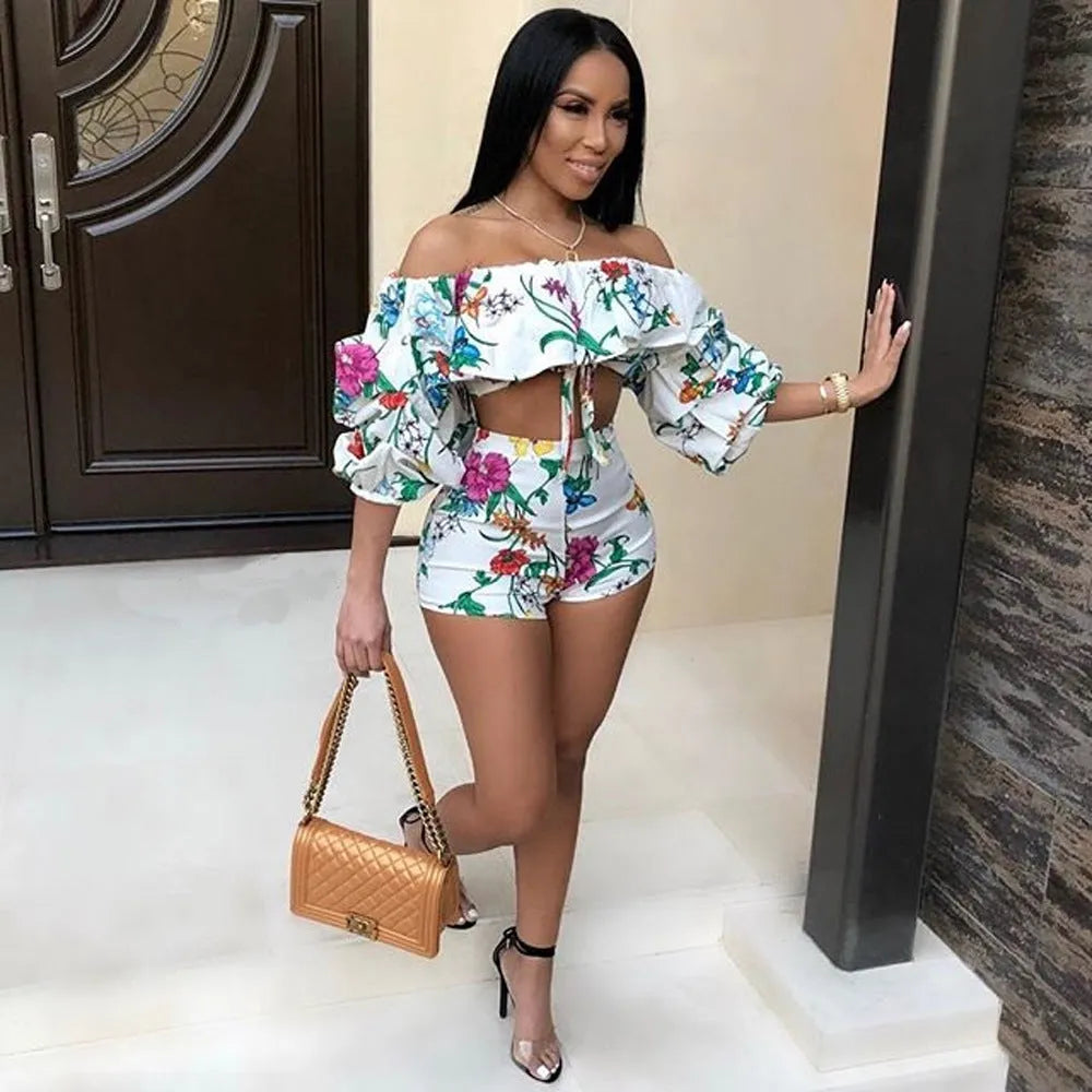 Women's multicolour two-piece pants suit with digital printing and pile sleeves