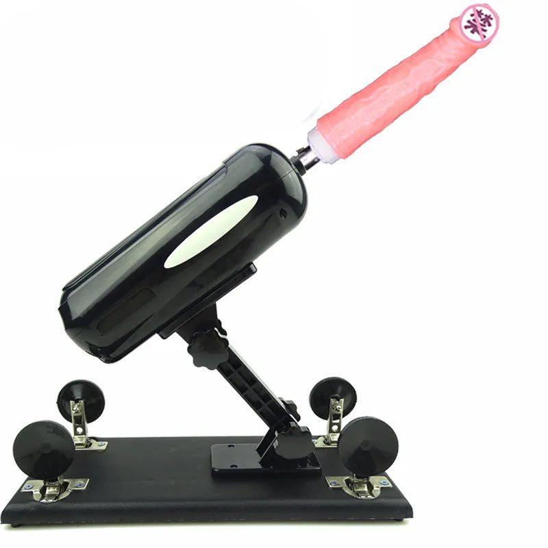 Purple automatic telescopic thrusting sex toy made from PVC on a white background.