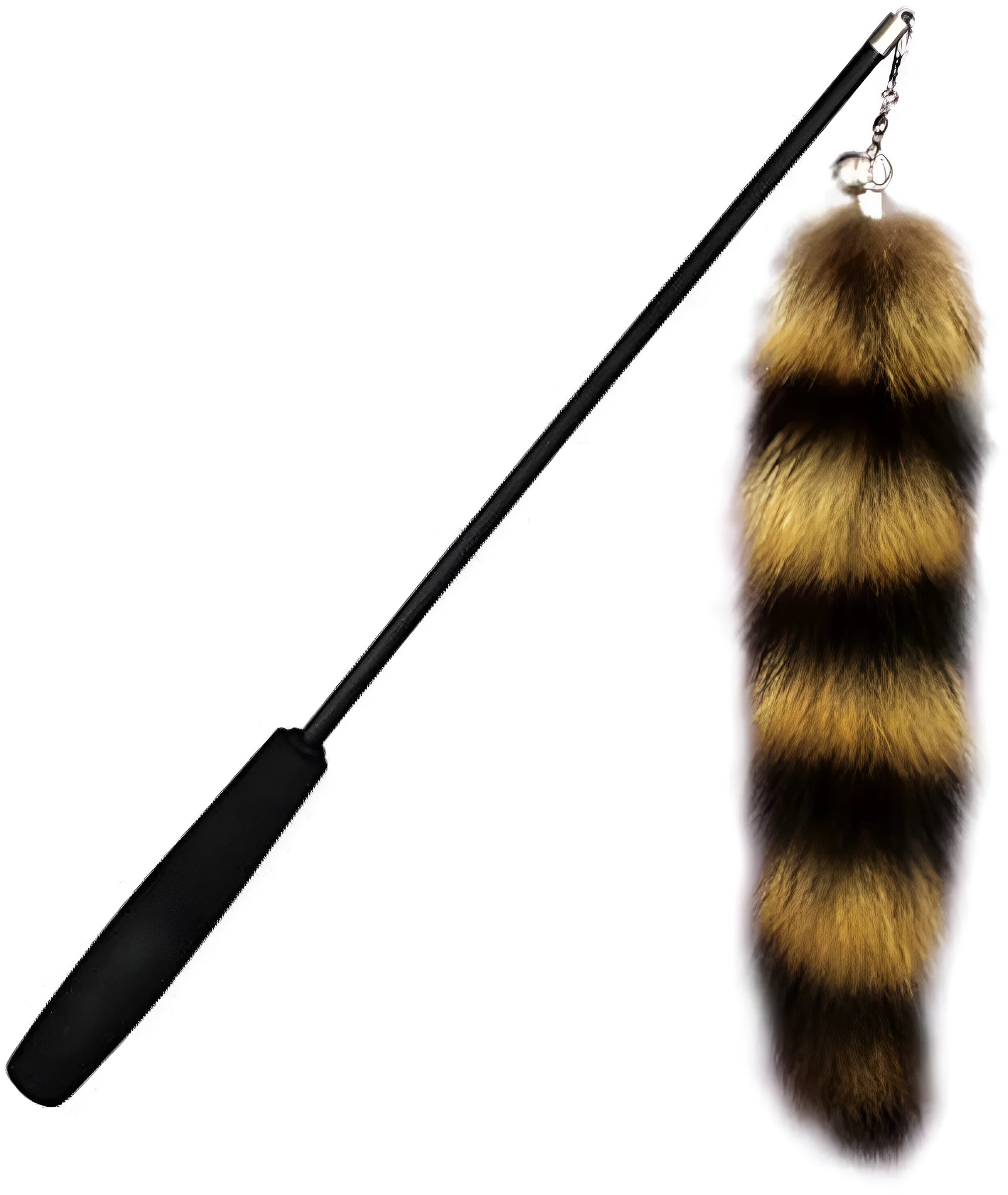 Black cat toy wand with extended elastic string for interactive teaser play