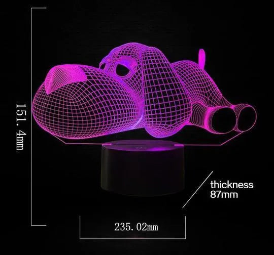 3D illusion dog desk lamp glowing in multiple colours with a touch button.