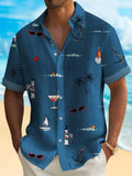 Man wearing a loose-fit short-sleeve Hawaiian shirt with a colourful digital print pattern.