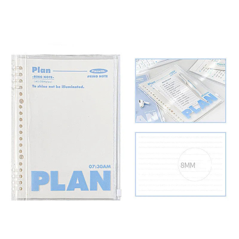 A5 PVC loose spiral notebook binder in blue or white colour with clear front cover