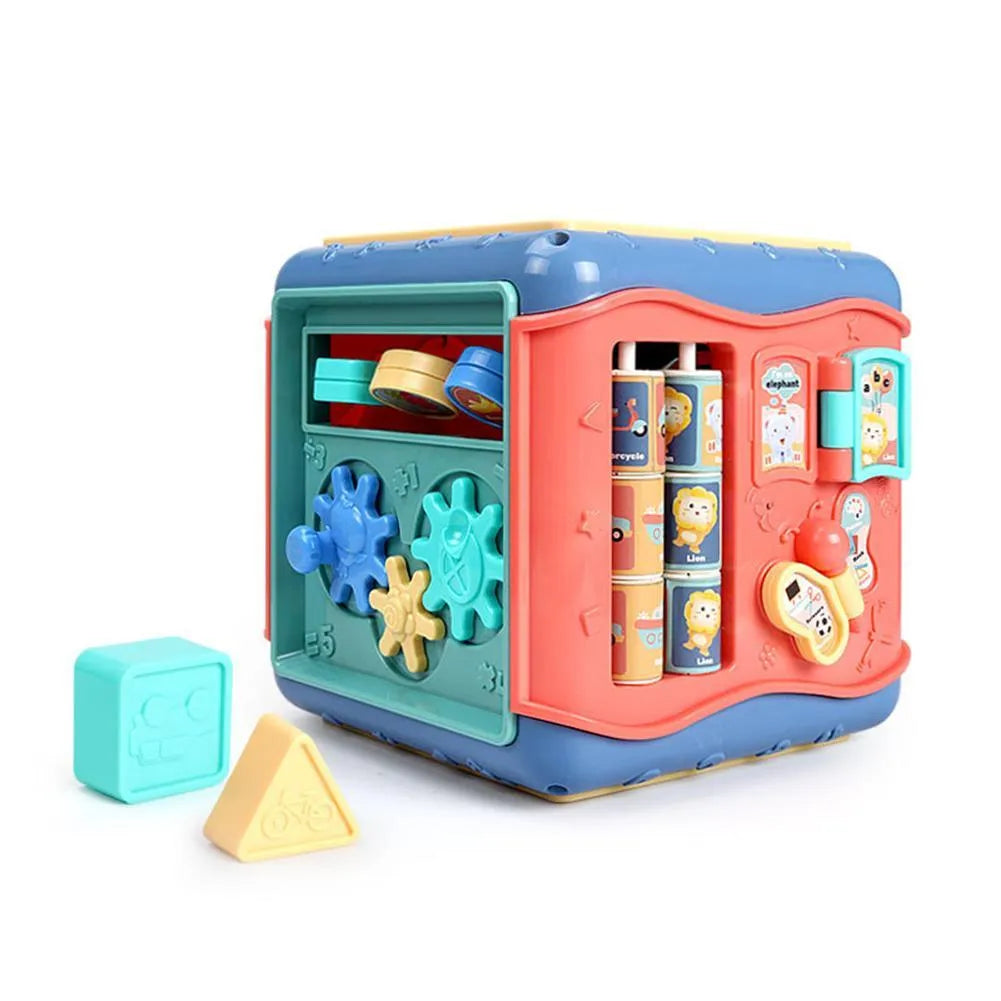 Baby educational hexahedron cube toy with bead maze and shape sorting activities