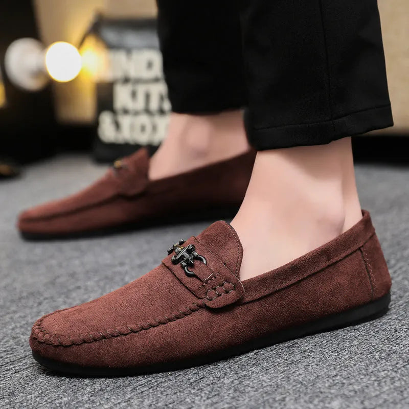 Waterproof men's slip-on loafers in artificial PU leather with round toe and low rubber sole