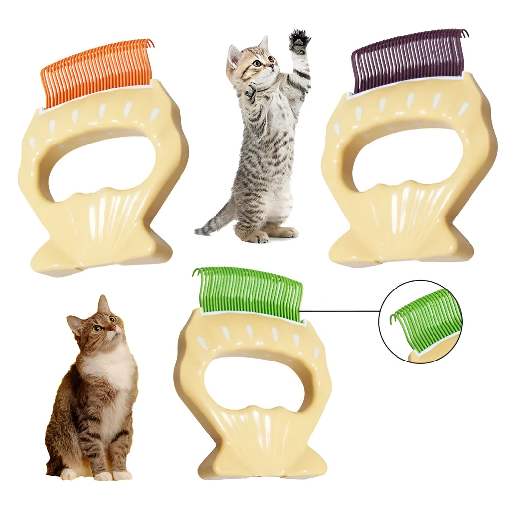 Shell-shaped pet grooming brush with bent wire bristles in green colour