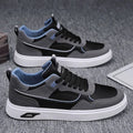 Men's low-top canvas board shoes in beige with leather stitching and mesh lining.
