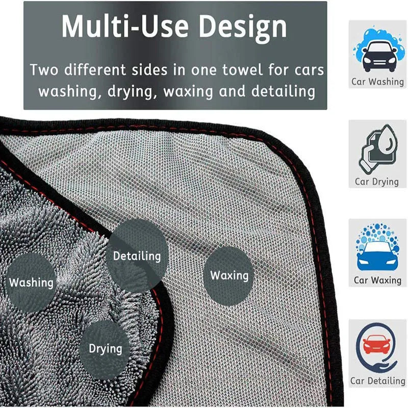Grey microfiber car wash towel lying flat, showing its 40x40cm square size.